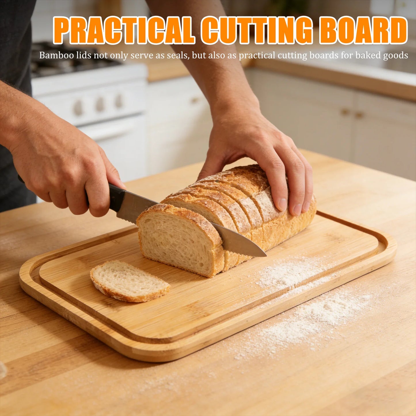 Metal Bread Box with Bamboo Lid & Ventilation Holes Storage