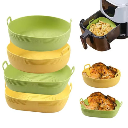 Silicone Air Fryer Liners Round Square Reusable Non-Stick Pot Bowl