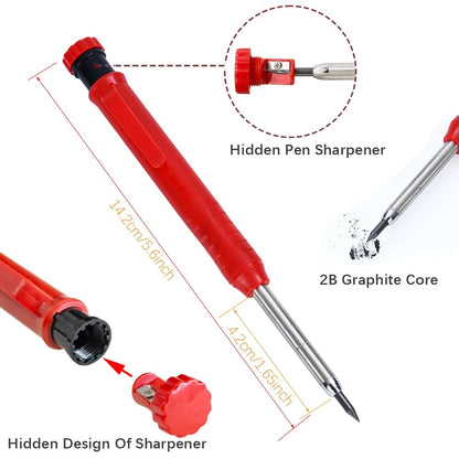 Solid Carpenter Pencil Set with Built-In Sharpener Deep Hole Marking