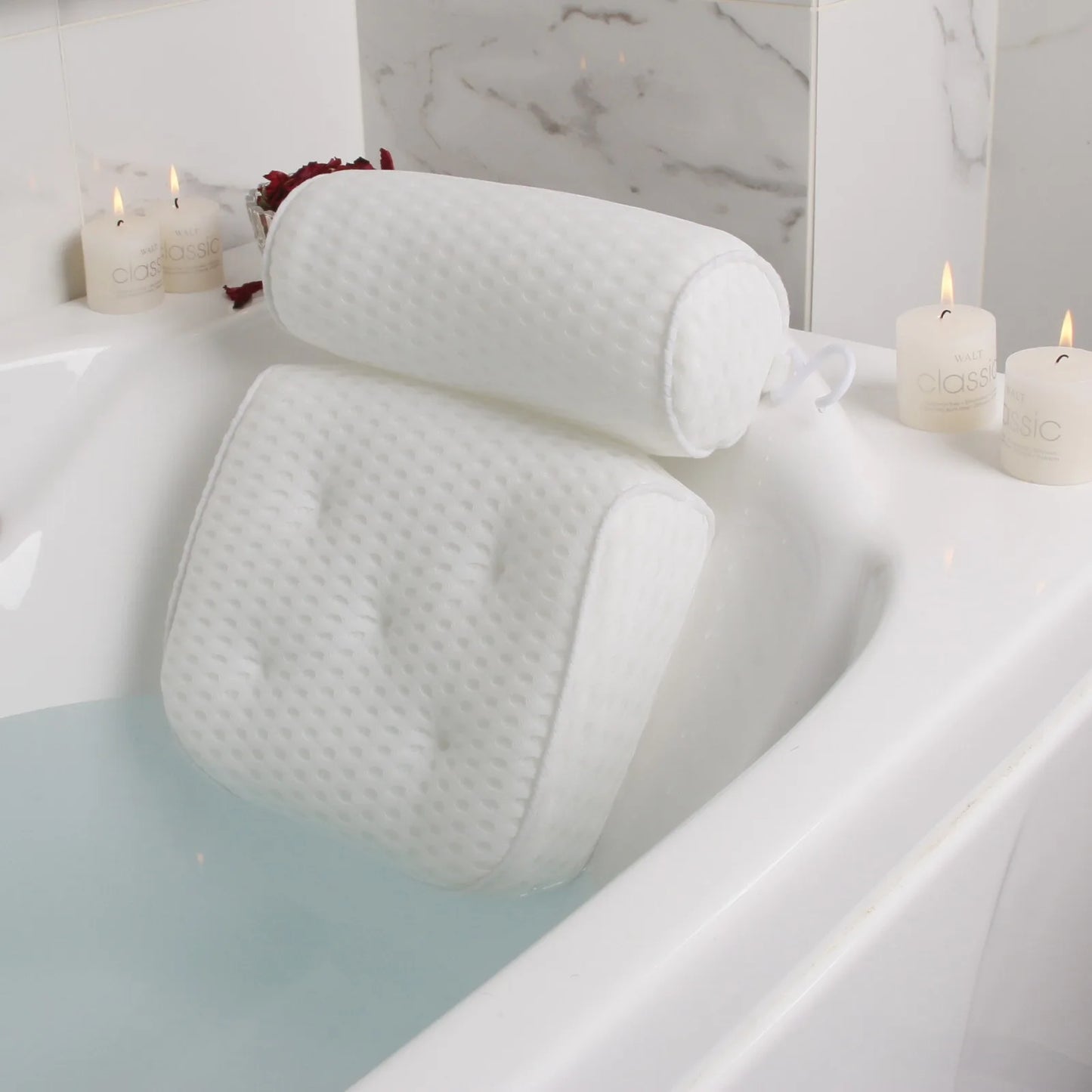 Transform your bath experience with premium air mesh bathtub pillows. Ergonomic neck and back support with secure suction cups. 2-pack for ultimate comfort.