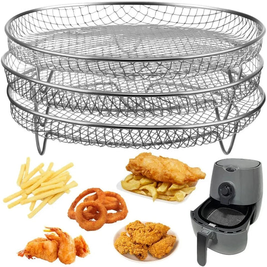304 Stainless Steel 3-Tier Stackable Air Fryer Rack Basket