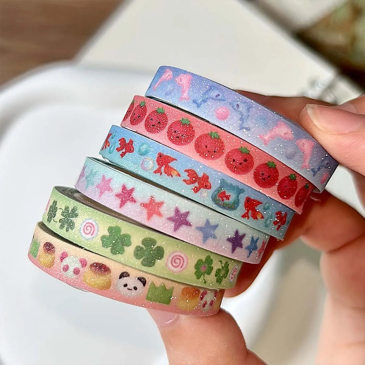Kawaii Tomato Four-Leaf Clover Washi Tape Sand-Coated Shimmer Film