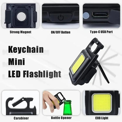 Mini LED COB Keychain Flashlight USB Rechargeable Aluminum Alloy