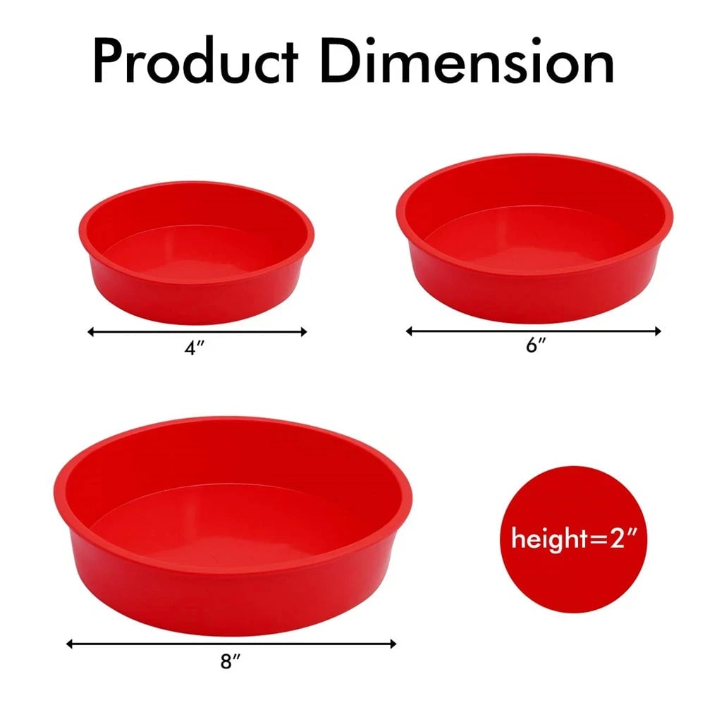 Silicone Cake Mold Set 4/6/8inch Round Nonstick Baking Pans Reusable