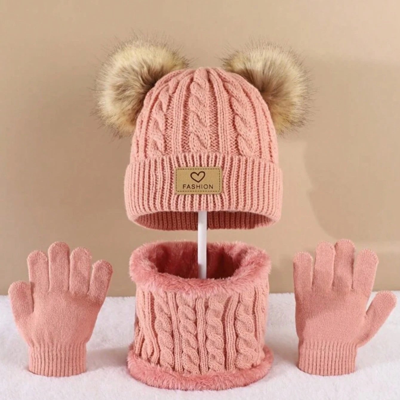 3-Piece Kids Winter Hat Scarf Gloves Set Ages 2-12 Boys Girls Warm