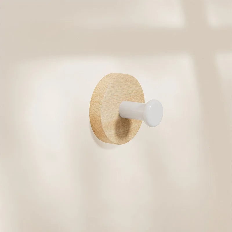 Self-Adhesive Natural Wood Wall Hooks - Modern Coat Hat Key Hanger