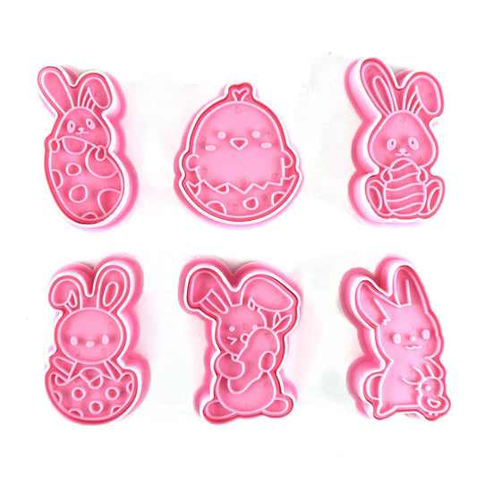 Easter Bunny Rabbit Egg Cookie Cutters Pressable Plastic Molds Set