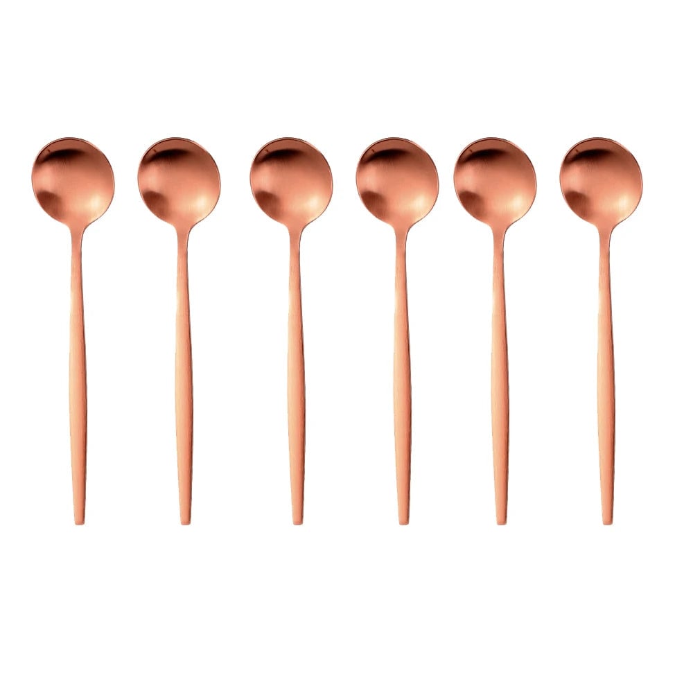 Gold Stainless Steel Coffee Spoons Set - 6 Piece Dessert Teaspoons
