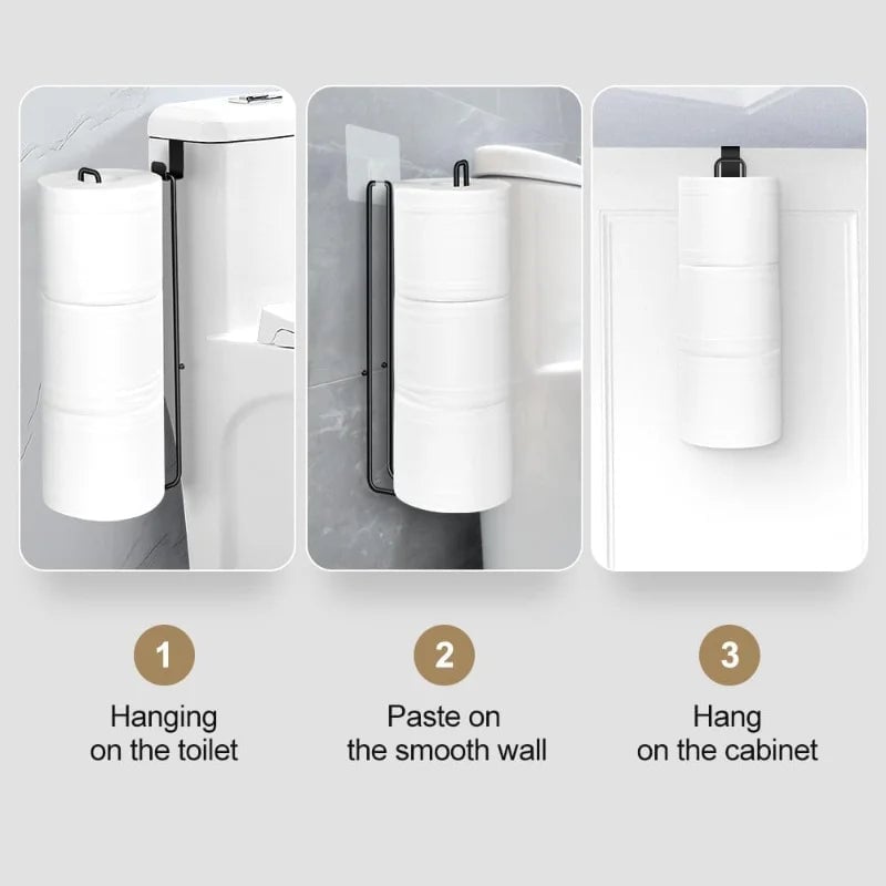 Self-Adhesive Black Iron Toilet Paper Holder with Towel Bar