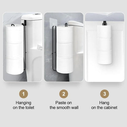 Self-Adhesive Black Iron Toilet Paper Holder with Towel Bar