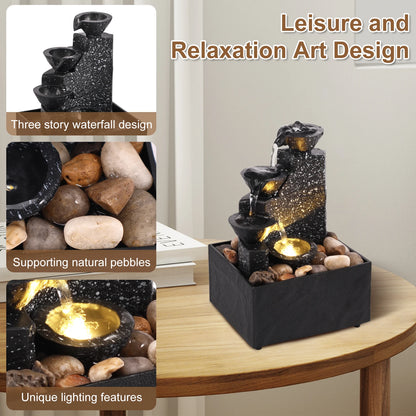 Desktop Waterfall Fountain - Small Tabletop Water Feature Decor