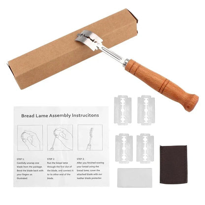 5-Blade Bread Dough Cutter Wooden Handle Baguette Pastry Knife