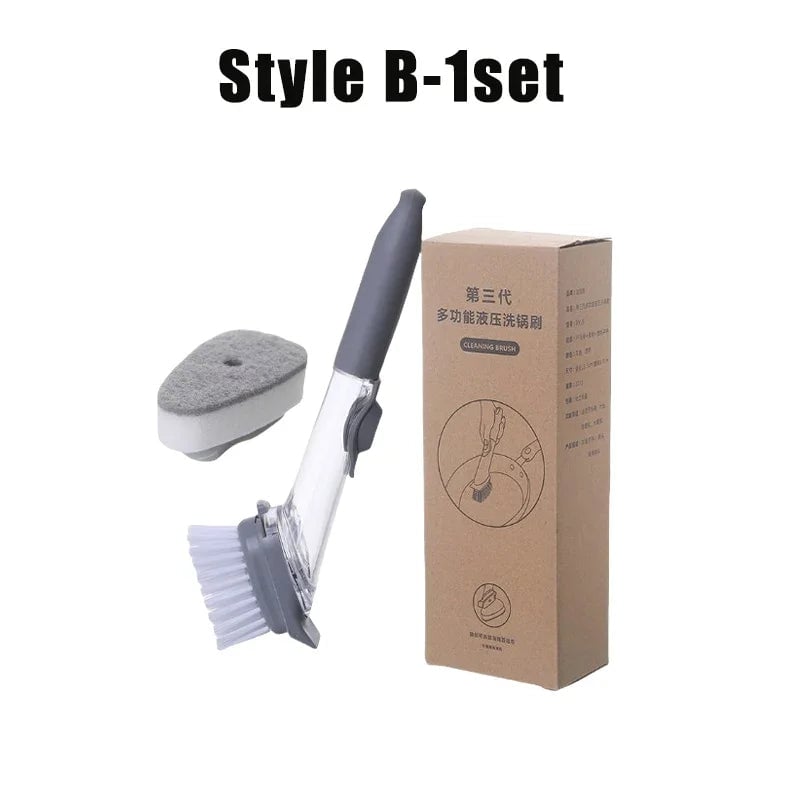 Soap Dispensing Kitchen Sponge Brush Long Handle Press Type Scrubber