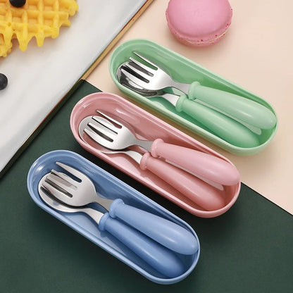 3pc Stainless Steel Kids Cutlery Set - Portable Baby Spoons Forks