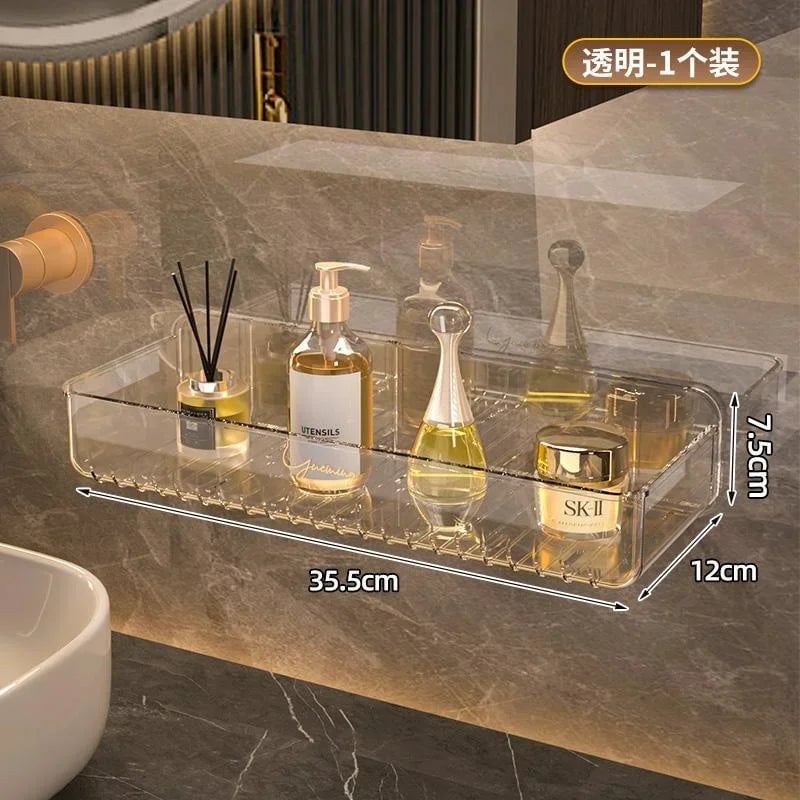 Transparent Wall-Mounted Bathroom Shelf No-Punch Washbasin Rack