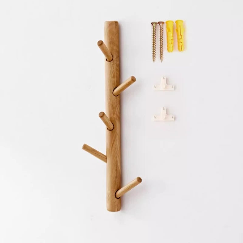 Wooden Branch Tree Design Wall Coat Rack Entryway Organizer Hanger