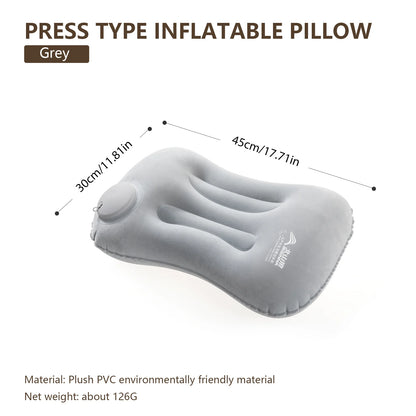 Portable inflatable camping pillow with neck and lumbar support. Ultralight design perfect for hiking and travel. Compact, comfortable sleep anywhere.