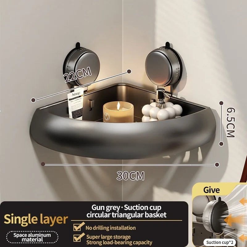 Suction Cup Corner Shelf Triangle Wall Mount Bathroom Organizer