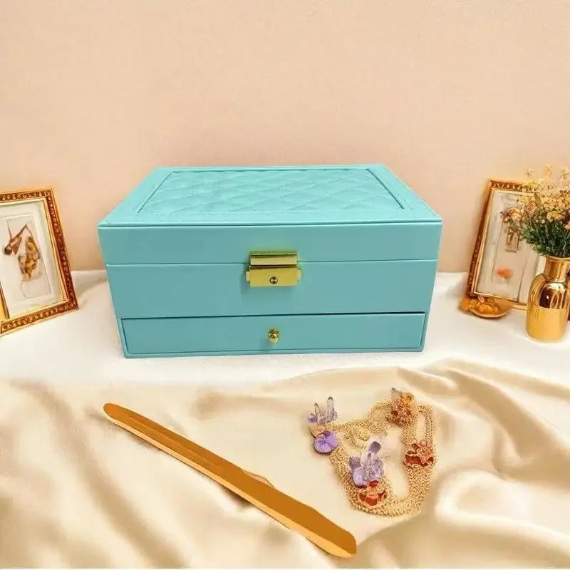 Large Capacity PU Leather Jewelry Box Multi-Compartment Storage Case