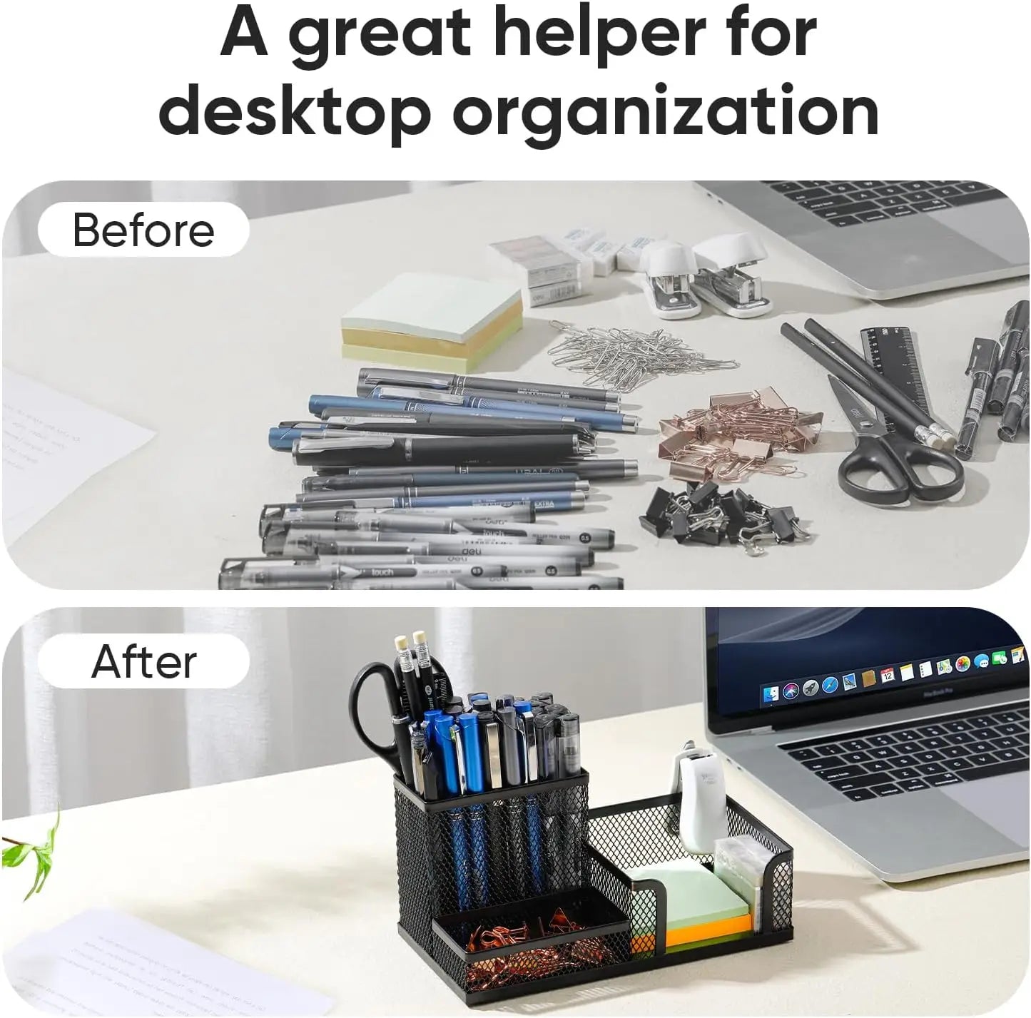 Black Mesh Desk Organizer Caddy with Pencil Holder Storage Baskets