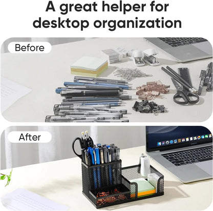 Black Mesh Desk Organizer Caddy with Pencil Holder Storage Baskets