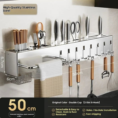 Wall Mount Stainless Steel Kitchen Knife Holder No Drill Storage