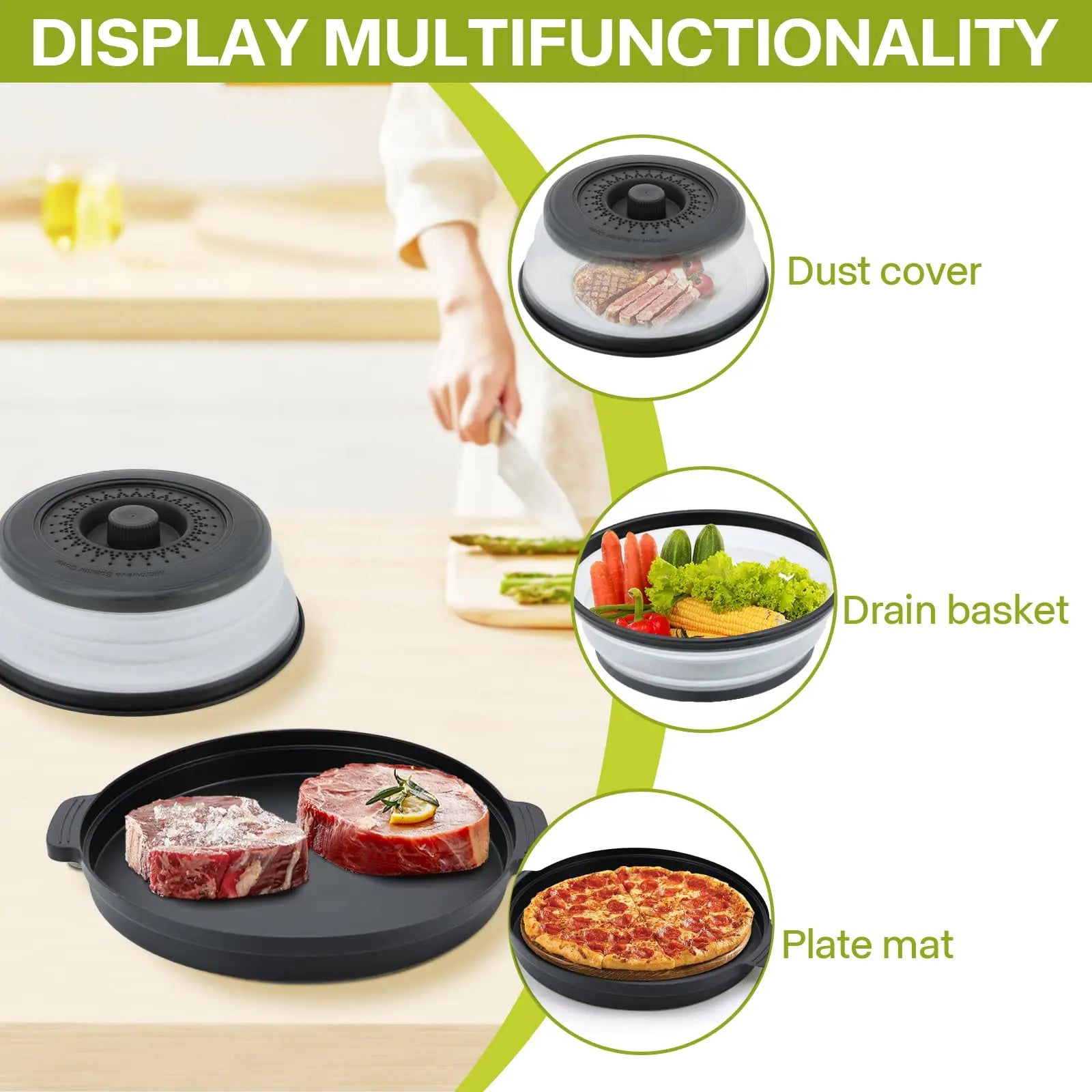 Foldable Microwave Splatter Cover Food Guard Steamer Collapsible