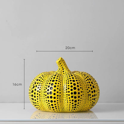 Yellow Wave Point Owl Pumpkin Figurine - Bird Statue Ornament Decor
