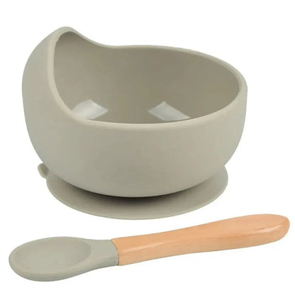 2PC Silicone Baby Feeding Bowl Set with Training Spoon - Non-Slip