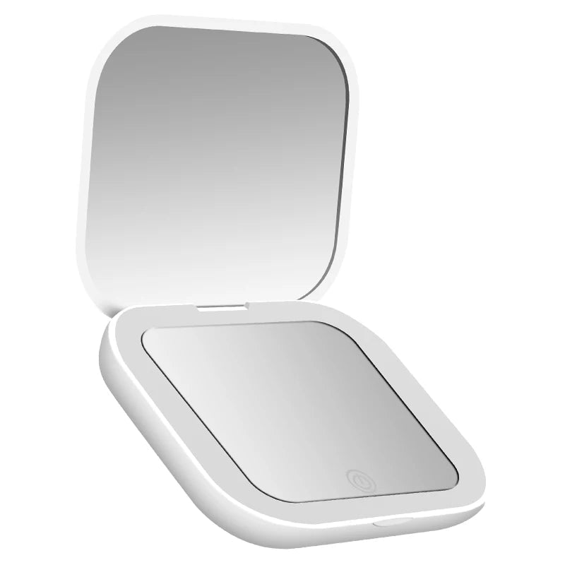 LED Compact Mirror 1X/2X Magnification Portable Folding Travel Makeup
