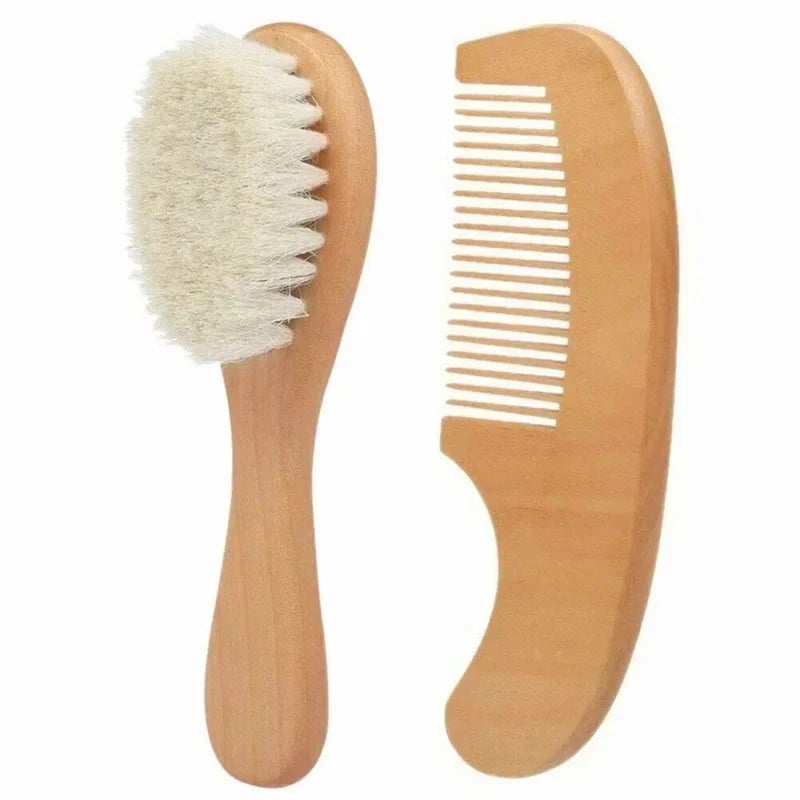 Natural Wool Wood Baby Hair Brush - Gentle Massage Comb for Newborns