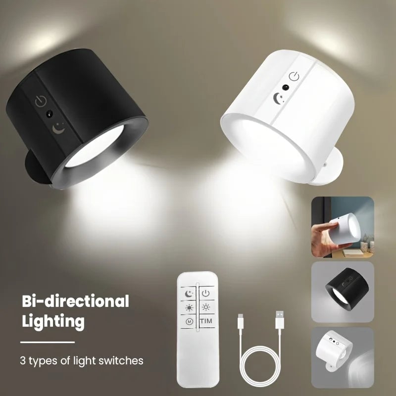 Magnetic LED Wall Lamp 360° Rotation Rechargeable Remote Control