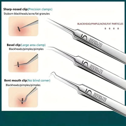 8-Piece Stainless Steel Acne Extraction Tool Kit - Professional