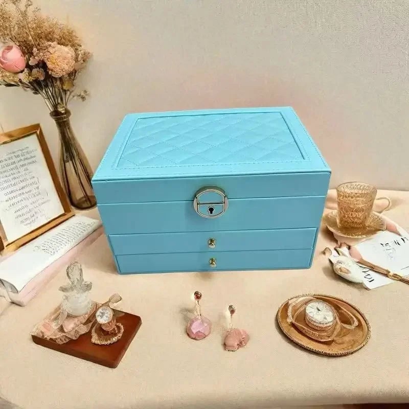 Large Capacity PU Leather Jewelry Box Multi-Compartment Storage Case