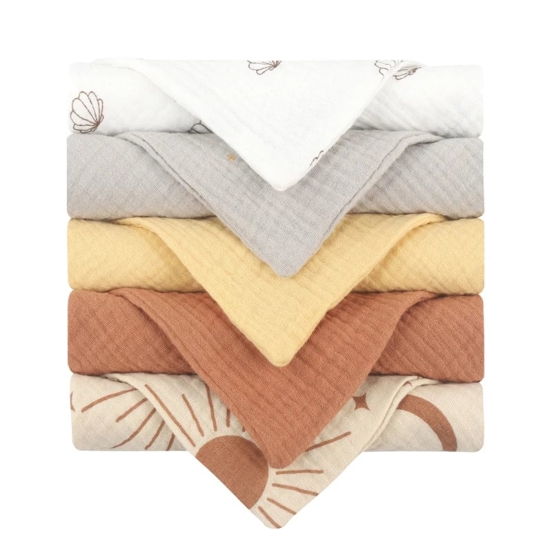 5PCS Soft Cotton Gauze Baby Towels - Absorbent Face Washcloths