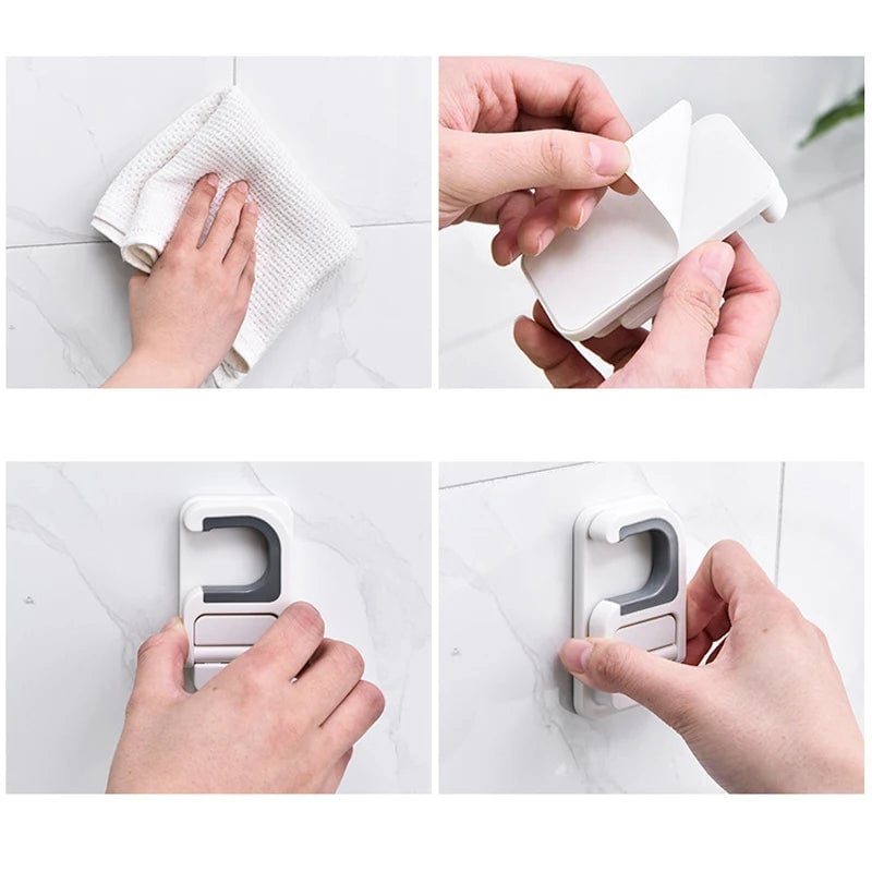 Self-Adhesive Wall Mount Broom Mop Holder Multi-Purpose Hook Rack