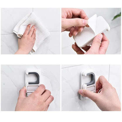 Self-Adhesive Wall Mount Broom Mop Holder Multi-Purpose Hook Rack