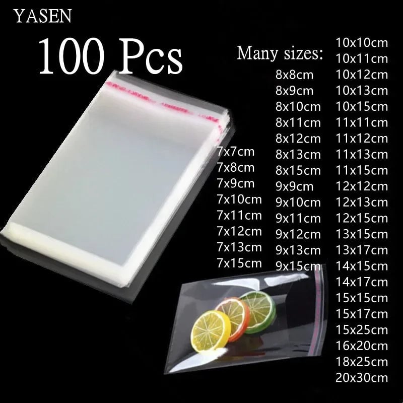 100pcs Long Clear OPP Self Adhesive Bags - Dust Water Proof Packaging