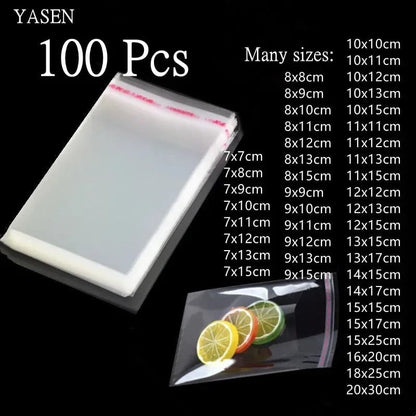 100pcs Long Clear OPP Self Adhesive Bags - Dust Water Proof Packaging