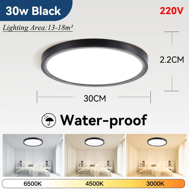 2.2cm Ultra Thin LED Ceiling Light Waterproof 3 Color Wood Grain