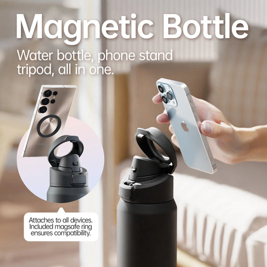 Magnetic Phone Holder Thermos Bottle - Stainless Steel Insulated