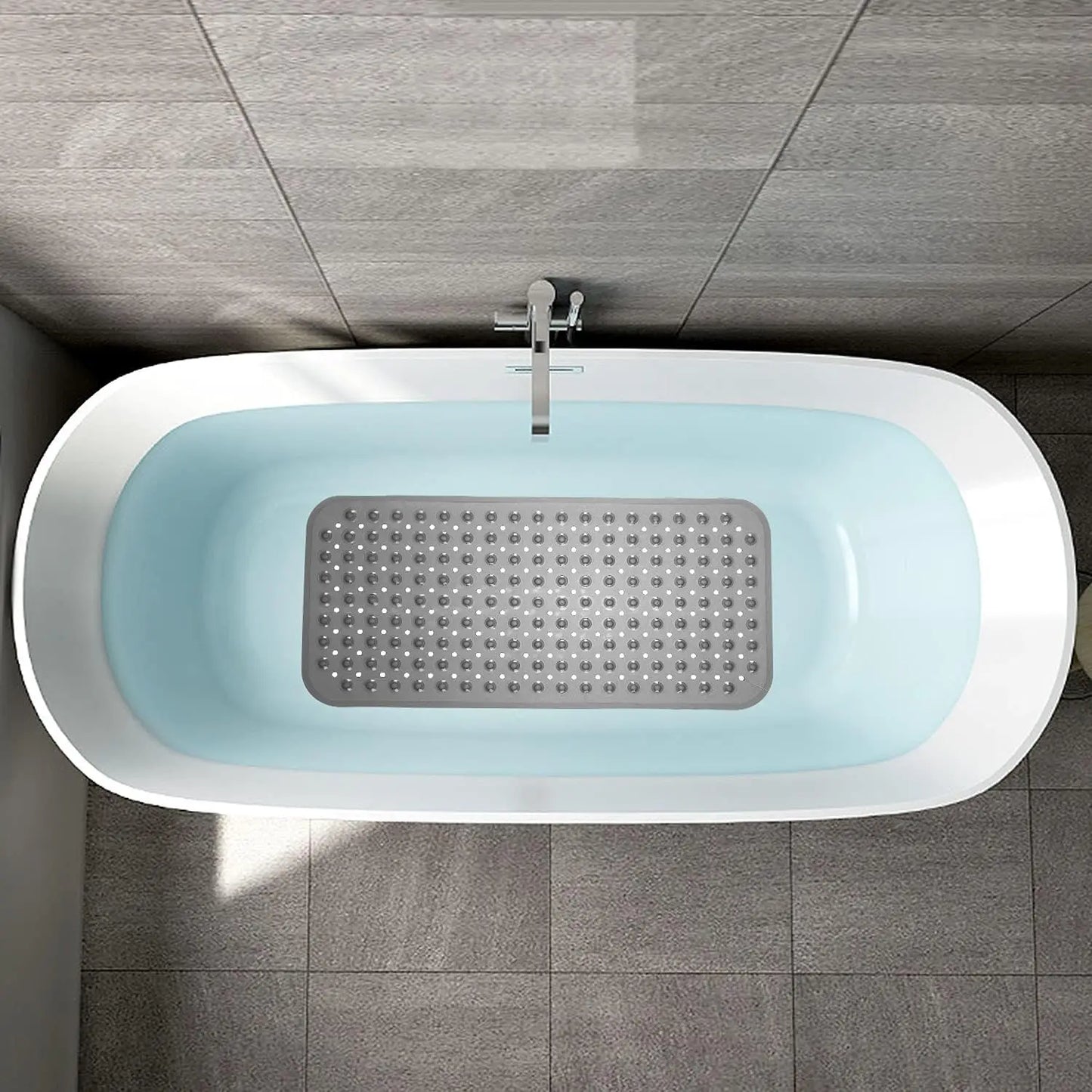 Non-Slip Bathtub Mat 27.6x15in Suction Cups Drain Holes Shower