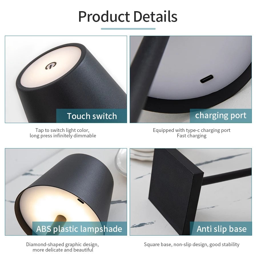 USB Rechargeable LED Touch Desk Lamp Waterproof Wireless Table Light
