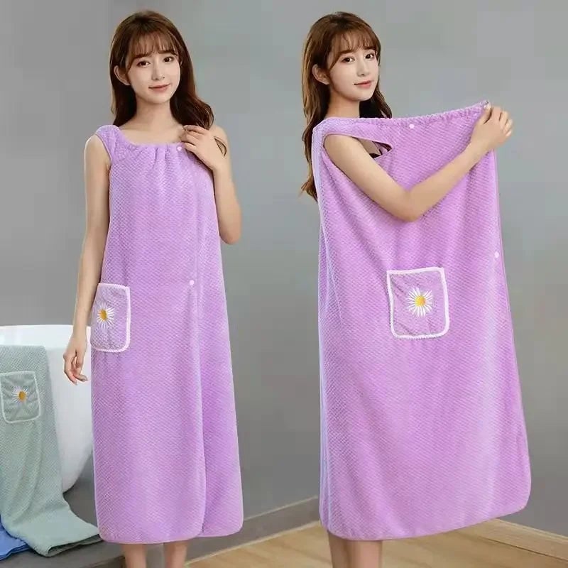 Coral Velvet Wearable Bath Towel - Fast Drying Beach Spa Bathrobe