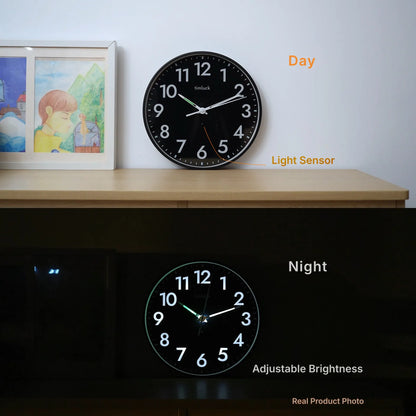 Silent LED Wall Clock Light Sensor Auto-Illuminated Non-Ticking