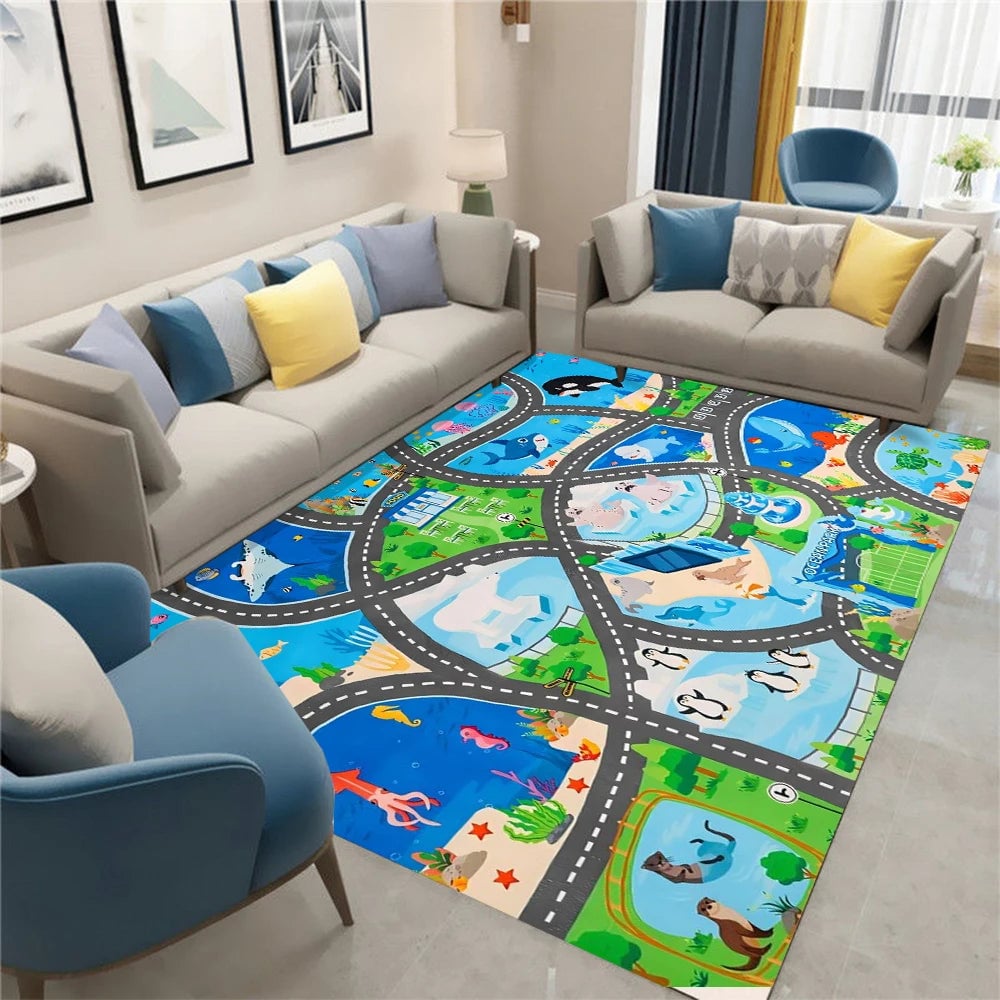 Dinosaur Track Carpet Floor Mat - Kids Educational Play Mat