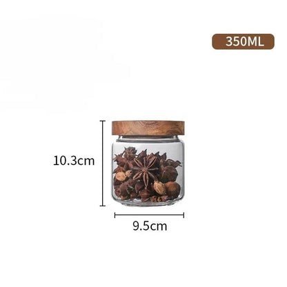 Glass Airtight Canister Wood Lid Kitchen Storage Jar Food Container