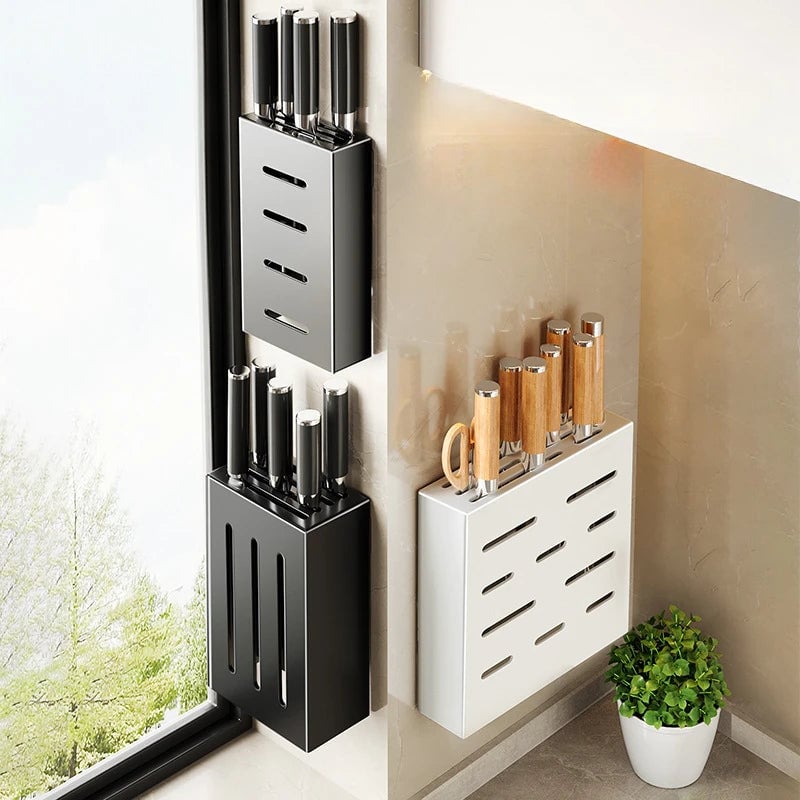 Non-Perforation Wall Mount Kitchen Knife Storage Box Organizer Rack