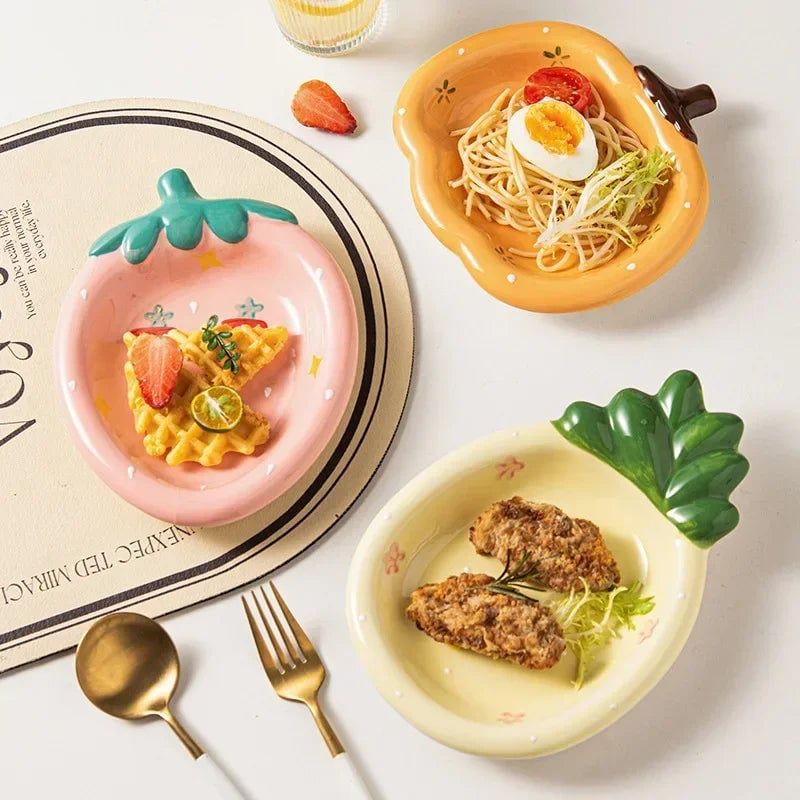 Ceramic Mini Dessert Plates - Small Fruit Salad Serving Trays Set