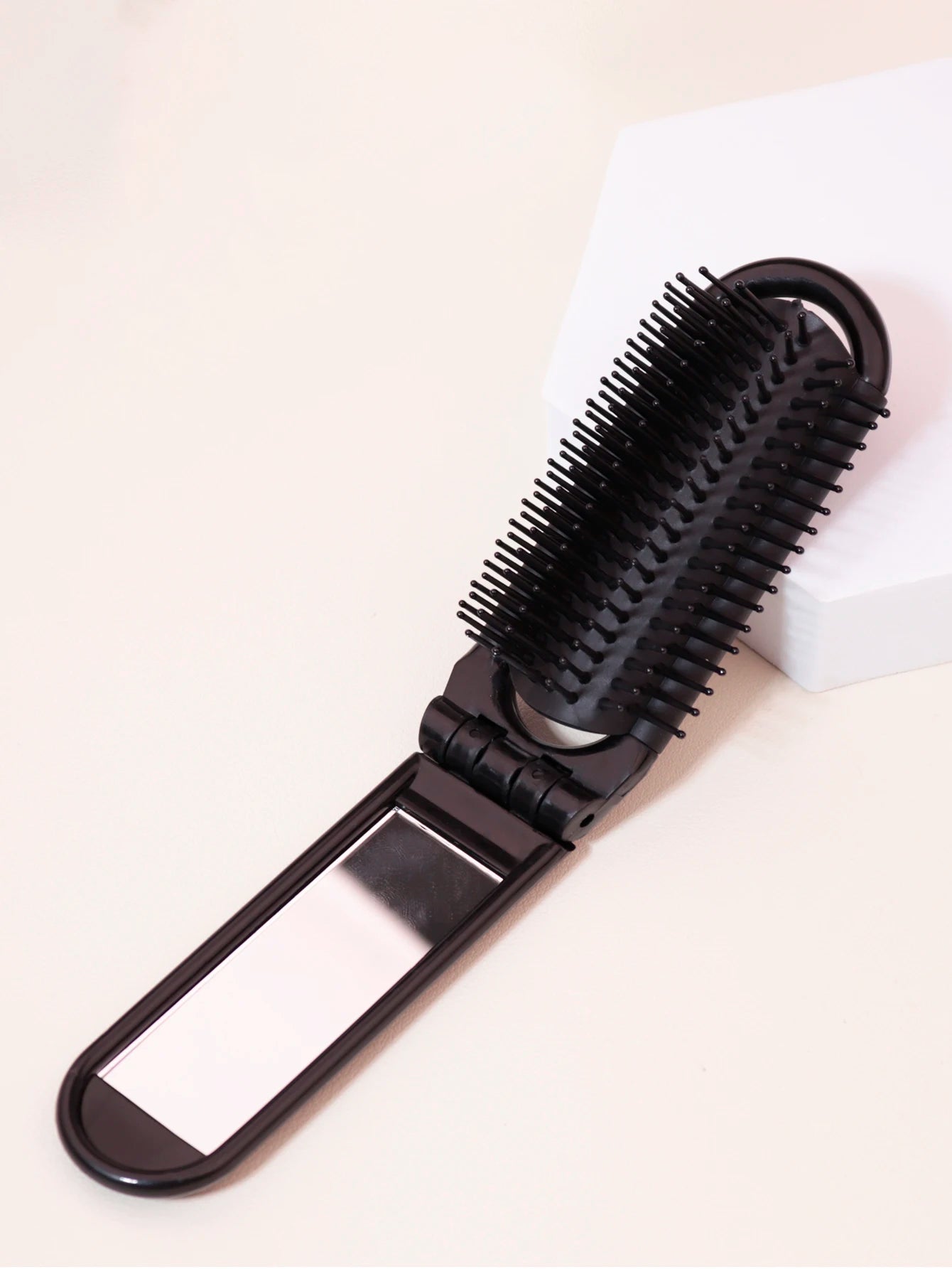 Folding Travel Mirror Hair Brush - Portable Mini Massage Wig Brush